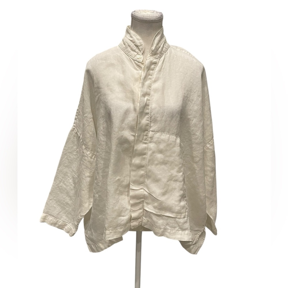 Eskandar  neiman marcus Linen Top 1 White Long Sleeve Button Up Lagenlook Blouse